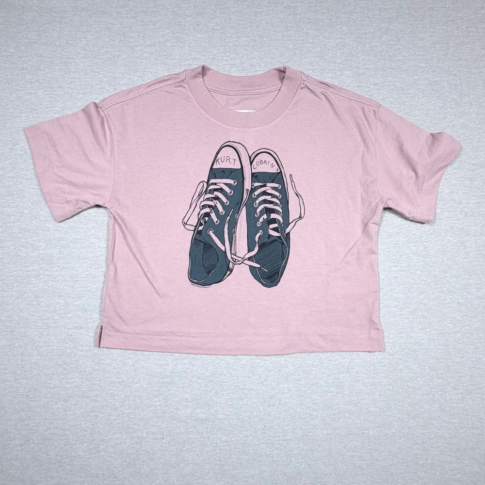 Gap Teen Kurt Cobain Graphic T-Shirt Pink Boxy Cropped Top Size L Large Grunge